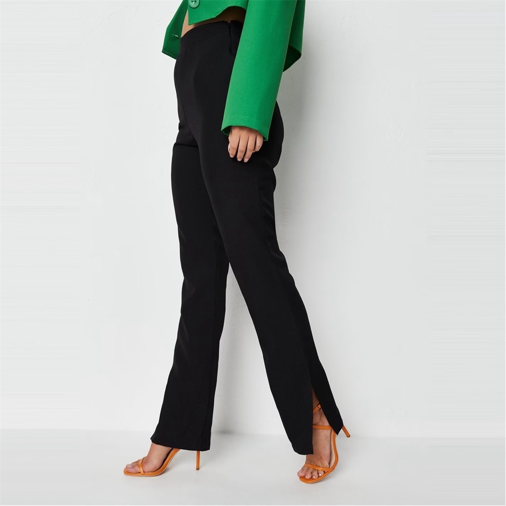 Missguided NEW Tall Split Hem straight Leg Trousers Black Medium 8 high waist